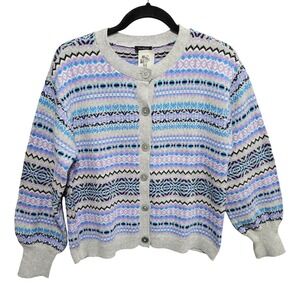 Talbots Sweater Women's Purple Fair Isle Cardigan Cotton/Wool Blend Size Medium